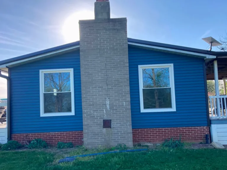 New blue vinyl siding installed on a home in Jamestown, Ohio