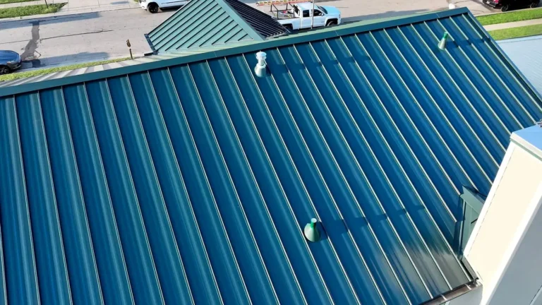 Close-up of metal roof panels and vent pipe boots on a Xenia, Ohio home